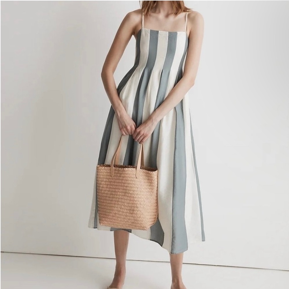 NWT Madewell Overcast Striped Pleated Midi Dress *has light ink stains*